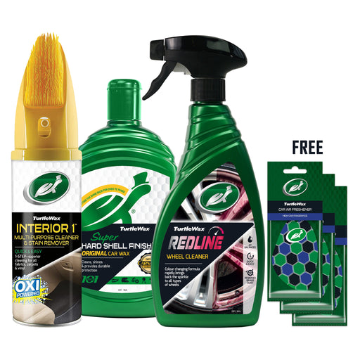 ULTIMATE CAR CARE BUNDLE: INTERIOR 1 CLEANER, ORIGINAL HARD SHELL WAX & WHEEL CLEANER - FREE AIR FRESHENER - Turtle Wax PK
